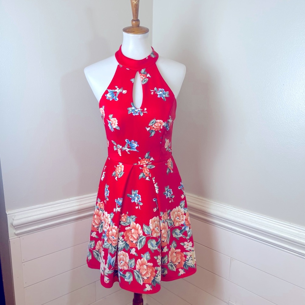 Jodi Kristopher Beautiful Floral Fit & Flare Scuba Dress 9 (jrs) FREE SHIP